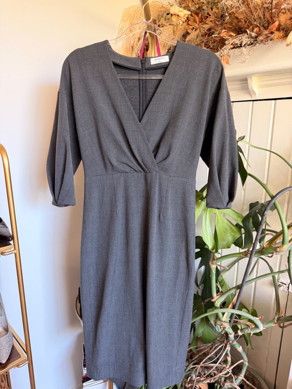 Babaton Charcoal Grey V-Neck Wrap Midi Dress - Picture 1 of 5